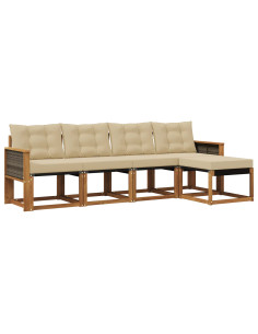 Set di divani da esterno con cuscino 5 pcs Naturale e Beige