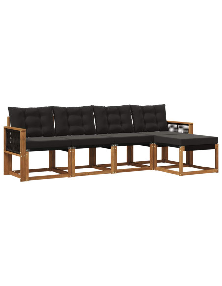 Set di divani da esterno con cuscino 5 pcs Naturale e Nero