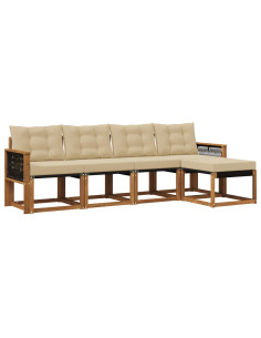 Set di divani da esterno con cuscino 5 pcs Naturale e Beige