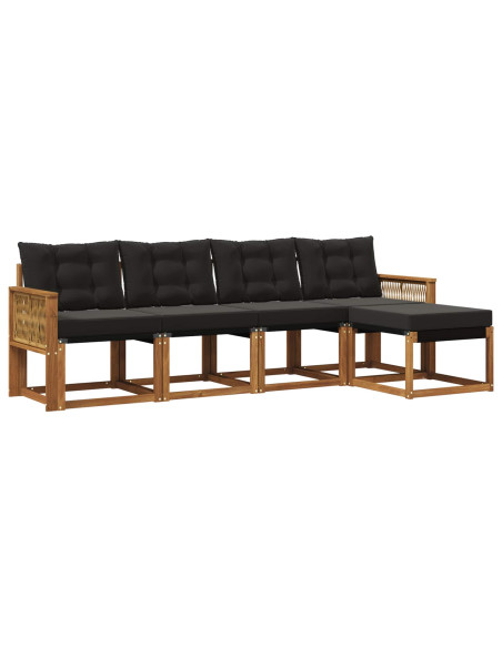 Set di divani da esterno con cuscino 5 pcs Naturale e Nero
