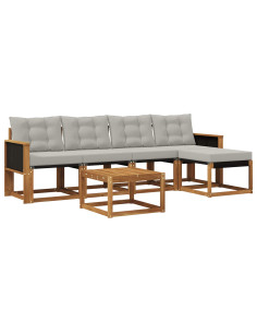 Set di divani da esterno 6 pcs Naturale e Grigio Chiaro