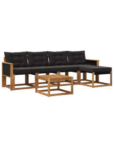 Set di divani da esterno con cuscino 6 pcs Naturale e Nero