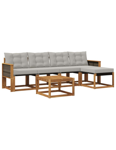 Set di divani da esterno 6 pcs Naturale e Grigio Chiaro