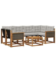 Set di divani da esterno 7 pcs Naturale e Grigio Chiaro