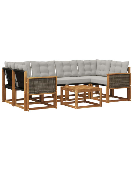 Set di divani da esterno 7 pcs Naturale e Grigio Chiaro