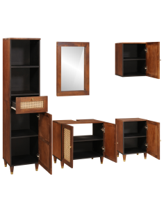 Mobile da Bagno 5 pcs Marrone e Nero Legno di mango massello