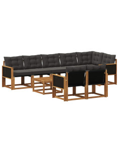 Set di divani da esterno con cuscino 9 pcs Naturale e Nero