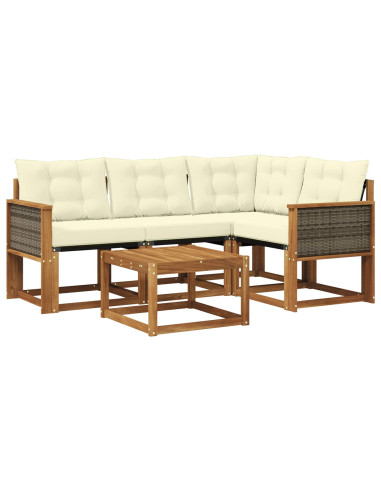 Set di divani da esterno con cuscino 5 pcs Naturale e Crema