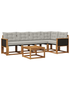 Set di divani da esterno 6 pcs Naturale e Grigio Chiaro