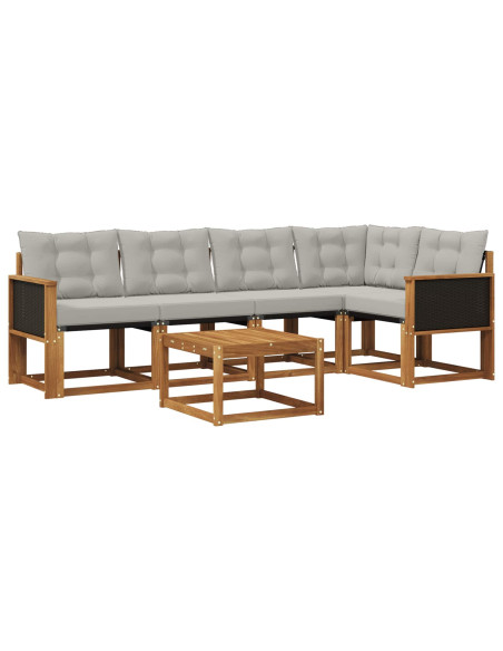 Set di divani da esterno 6 pcs Naturale e Grigio Chiaro