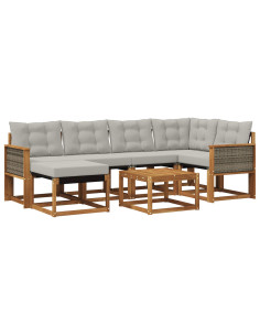 Set di divani da esterno 7 pcs Naturale e Grigio Chiaro