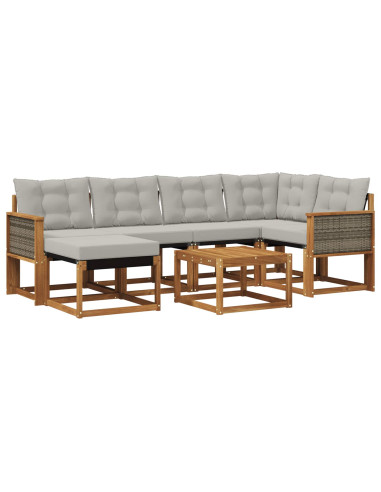 Set di divani da esterno 7 pcs Naturale e Grigio Chiaro