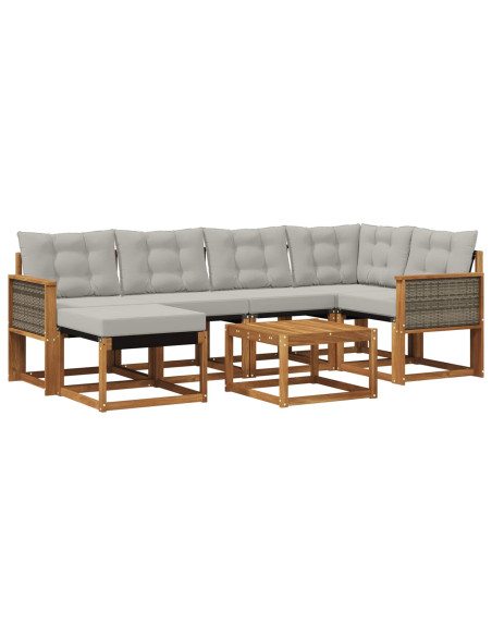 Set di divani da esterno 7 pcs Naturale e Grigio Chiaro