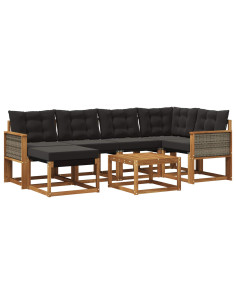 Set di divani da esterno con cuscino 7 pcs Naturale e Nero