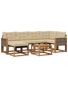 Set di divani da esterno con cuscino 7 pcs Naturale e Beige