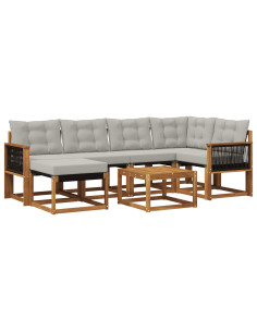 Set di divani da esterno 7 pcs Naturale e Grigio Chiaro