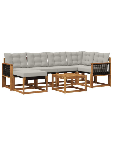 Set di divani da esterno 7 pcs Naturale e Grigio Chiaro