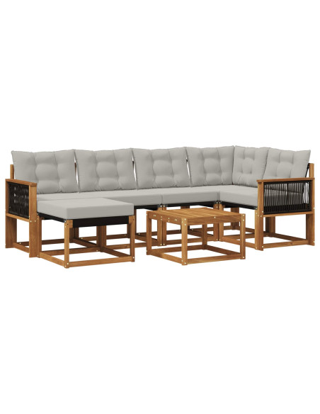 Set di divani da esterno 7 pcs Naturale e Grigio Chiaro