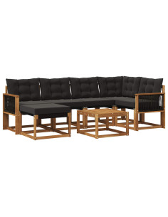Set di divani da esterno con cuscino 7 pcs Naturale e Nero