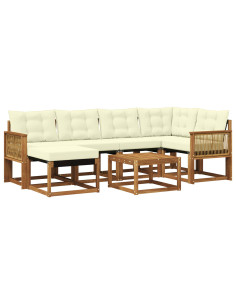 Set di divani da esterno con cuscino 7 pcs Naturale e Crema