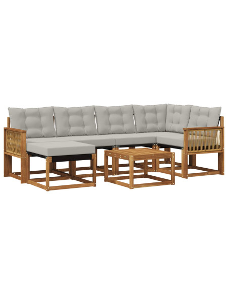 Set di divani da esterno 7 pcs Naturale e Grigio Chiaro