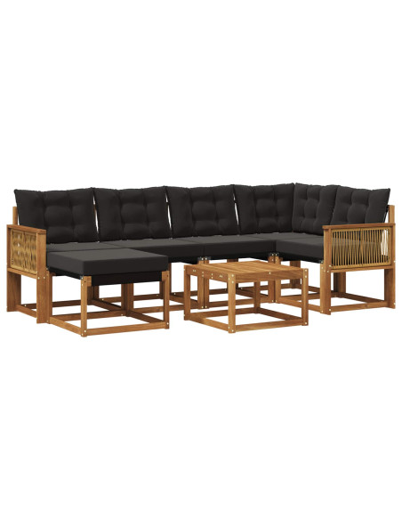 Set di divani da esterno con cuscino 7 pcs Naturale e Nero