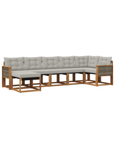 Set di divani da esterno 7 pcs Naturale e Grigio Chiaro