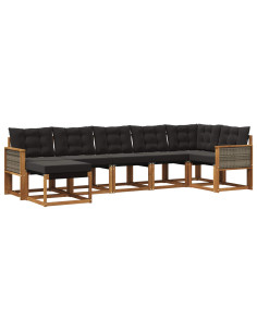 Set di divani da esterno con cuscino 7 pcs Naturale e Nero