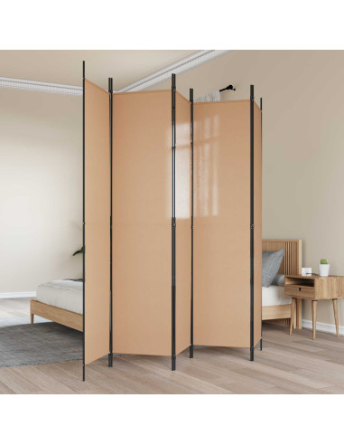 Paravento a 5 Pannelli Beige 250 x 220 cm Tessuto