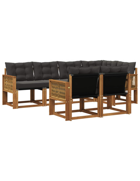Set di divani da esterno con cuscino 7 pcs Naturale e Nero