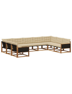 Set di divani da esterno con cuscino 9 pcs Naturale e Beige