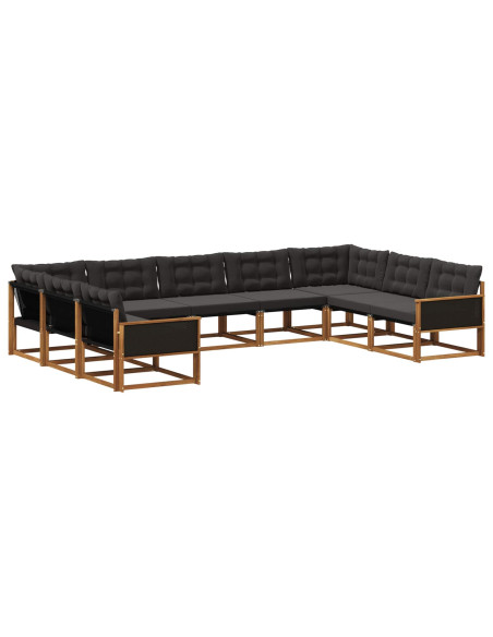 Set di divani da esterno con cuscino 9 pcs Naturale e Nero