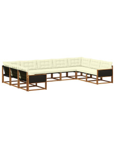 Set di divani da esterno con cuscino 9 pcs Naturale e Crema