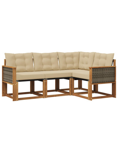 Set di divani da esterno con cuscino 4 pcs Naturale e Beige