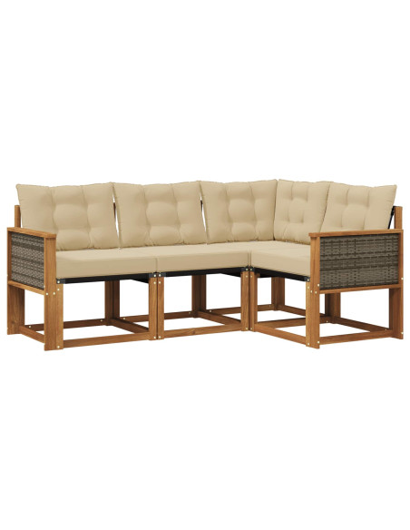 Set di divani da esterno con cuscino 4 pcs Naturale e Beige