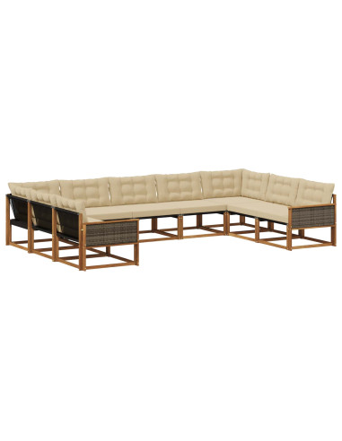 Set di divani da esterno con cuscino 9 pcs Naturale e Beige
