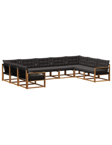 Set di divani da esterno con cuscino 9 pcs Naturale e Nero