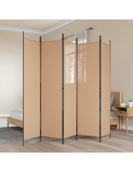Paravento a 5 Pannelli Beige 250 x 200 cm Tessuto
