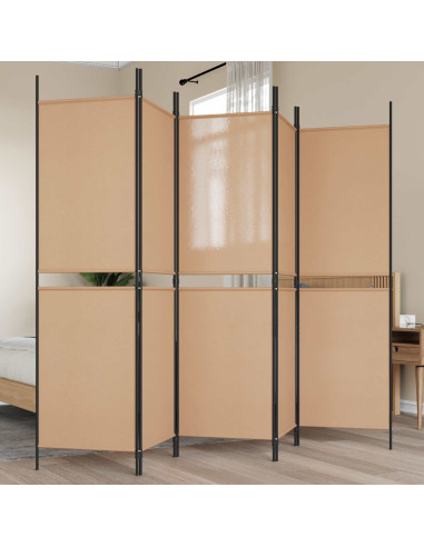 Paravento a 5 Pannelli Beige 250 x 180 cm Tessuto