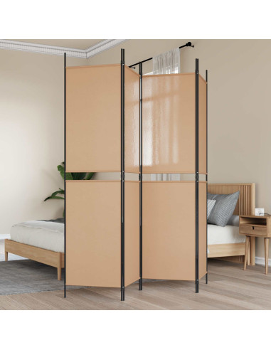 Paravento a 4 Pannelli Beige 200 x 200 cm Tessuto