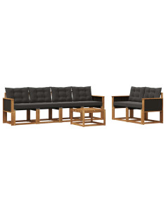 Set di divani da esterno con cuscino 7 pcs Naturale e Nero