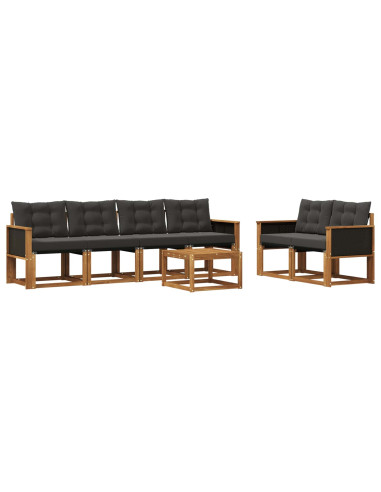Set di divani da esterno con cuscino 7 pcs Naturale e Nero