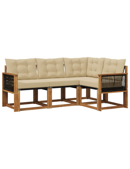 Set di divani da esterno con cuscino 4 pcs Naturale e Beige