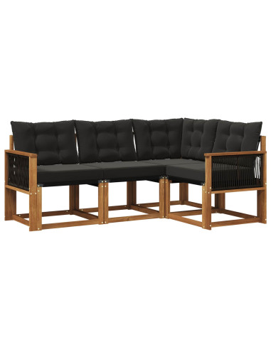 Set di divani da esterno con cuscino 4 pcs Naturale e Nero