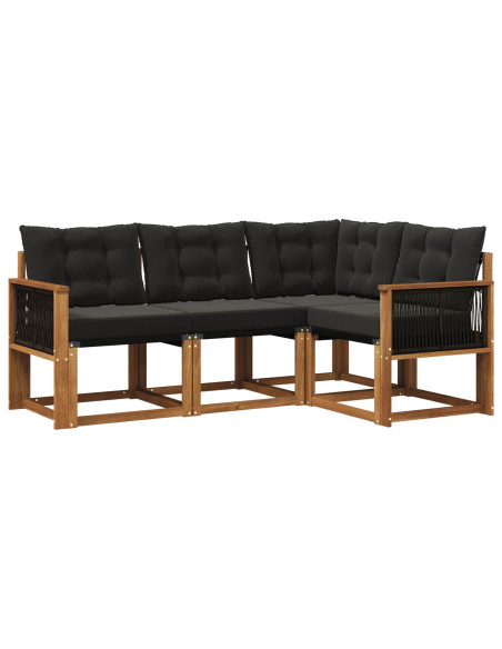 Set di divani da esterno con cuscino 4 pcs Naturale e Nero