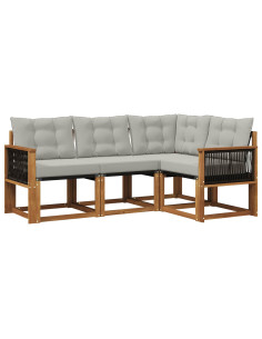 Set di divani da esterno 4 pcs Naturale e Grigio Chiaro