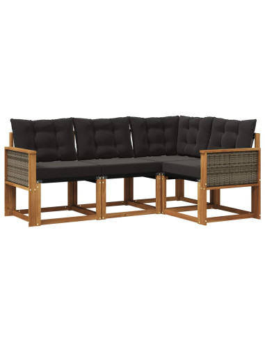 Set di divani da esterno con cuscino 4 pcs Naturale e Nero