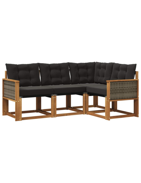 Set di divani da esterno con cuscino 4 pcs Naturale e Nero