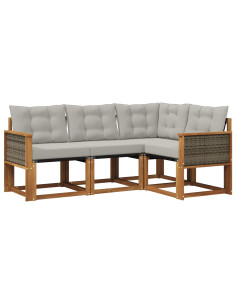 Set di divani da esterno 4 pcs Naturale e Grigio Chiaro