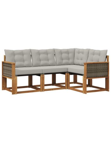 Set di divani da esterno 4 pcs Naturale e Grigio Chiaro